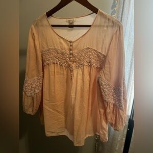 Sundance (XL) - Pale Pink Boho Gypsy Cotton and Lace Blouse